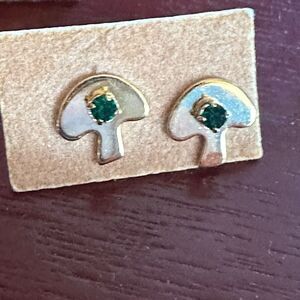 Gold and Green Little Mushroom Earrings